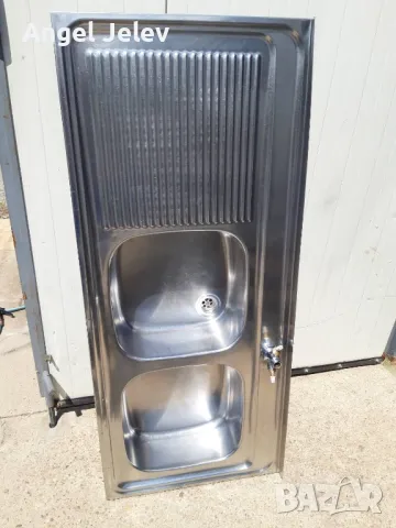 двойна емаилирана мивка със сифон 130/56см, снимка 2 - Мивки - 50308937