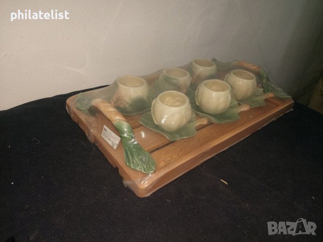 Комплект - 6 чаши , 6 чинийки и 1 голям поднос, снимка 2 - Сервизи - 40700065
