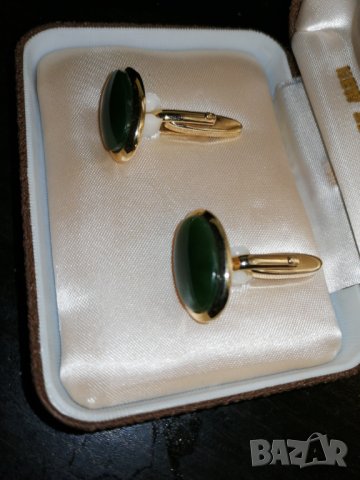 Мъжки позлатени копчета за ръкавели - Greenstone (Нефрит), снимка 4 - Други - 13659384