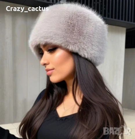 Сива пухена шапка еко косъм нова