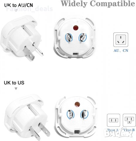 Нови 6 броя Адаптер за пътуване контакт щепсел UK to US, снимка 3 - Други стоки за дома - 39575275