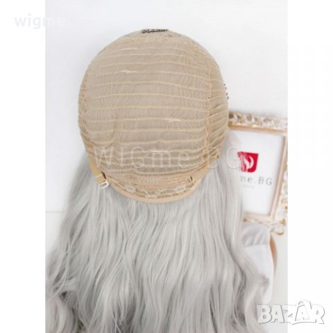 Дълга на вълни сребриста лейс фронт перука Силвър, снимка 2 - Аксесоари за коса - 32378653