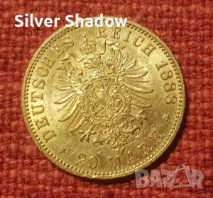 Монета Прусия 20 Марки 1888-А  Фридрих III, UNC, снимка 2 - Нумизматика и бонистика - 47619590