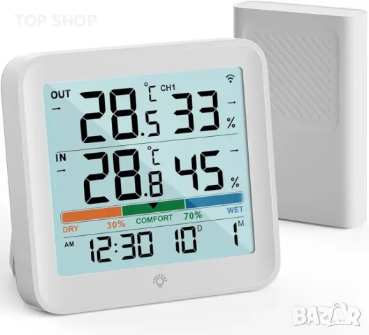 VOCOO вътрешен/външен термометър, безжична метеорологична станция, хигрометър с външен сензор, снимка 8 - Друга електроника - 48748165