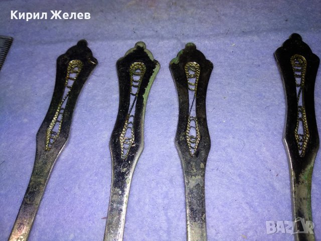 КОМПЛЕКТ 6 Стари РУСКИ БРОНЗОВИ ДЕБЕЛО ПОСРЕБРЕНИ ЛЪЖИЦИ с ФИЛИГРАННА ОРНАМЕНТИКА 42197, снимка 8 - Колекции - 43806649