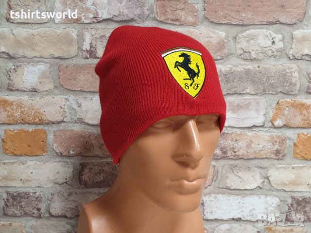Нова зимна шапка на автомобилната марка Ferrari (Ферари) в червен цвят, снимка 8 - Шапки - 43015557