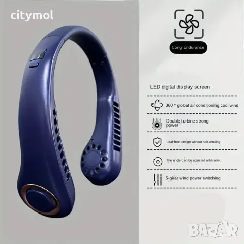 Персонален въздушен охладителза врата, LED дисплей, 5-скоростен вентилатор, снимка 3 - Вентилатори - 48118548