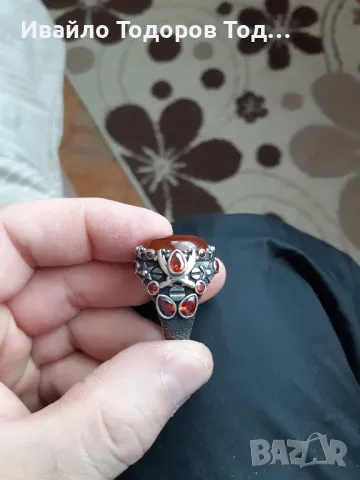 Сребърен масивен пръстен ръчна изработка с огромен карнеол, снимка 14 - Пръстени - 48031419