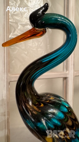 Голяма изящна птица, духано стъкло, 1.320кг, снимка 3 - Статуетки - 52597078