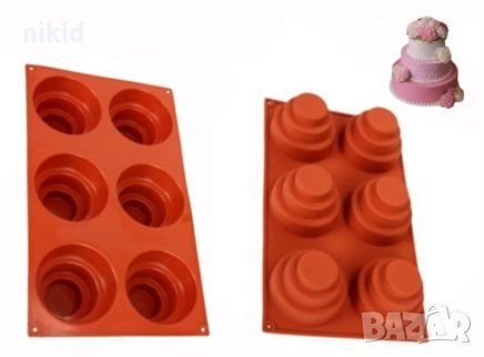 3D 6 бр Триетажна торта на етажи малки кексчета мъфини силиконов молд форма фондан шоколад гипс, снимка 3 - Форми - 32318106