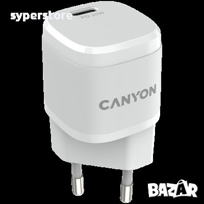 Зарядно за телефон, адаптер CANYON H-20-05, 1xUSB Type-C, Бял SS30216, снимка 2 - Оригинални зарядни - 40016839