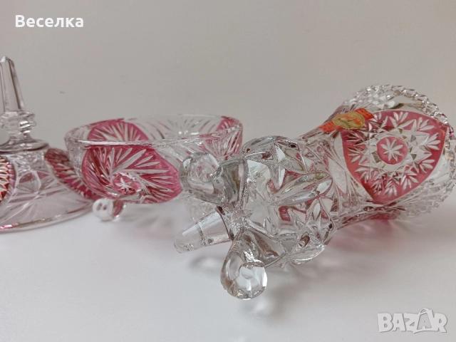Кристални ваза и бонбониера/захарница Anna Hutten, снимка 6 - Вази - 52425121