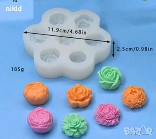 7 цветя цвете роза божур микс силиконов молд форма фондан шоколад гипс свещ декор , снимка 3 - Форми - 48715313