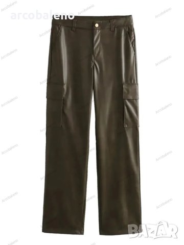 Дамски модни прави ежедневни панталони от изкуствена кожа с висока талия - 023, снимка 4 - Панталони - 43258313