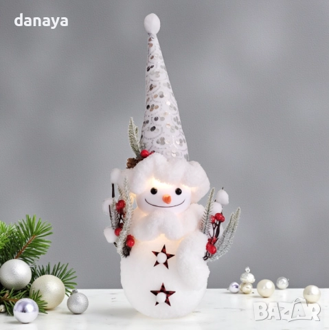 6244 Светеща коледна фигура Снежен човек с висока шапка, 56 см, снимка 2 - Декорация за дома - 52017119