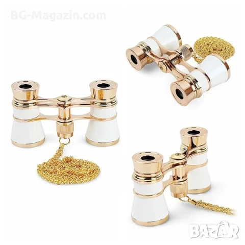 Елегантен театрален бинокъл 3×25 за театър опера концерт подарък балет луксозен бял с верижка, снимка 10 - Други ценни предмети - 50931304