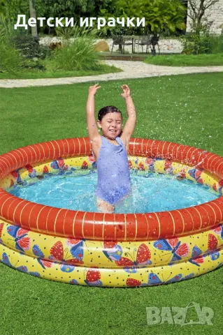 Детски надуваем басейн Bestway, 168 х 38 см, 3 пръстена, пеперуди, снимка 1
