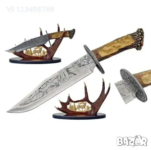 Гравиран декоративен ловен нож (ЕЛЕН) 23 х 38см, снимка 1