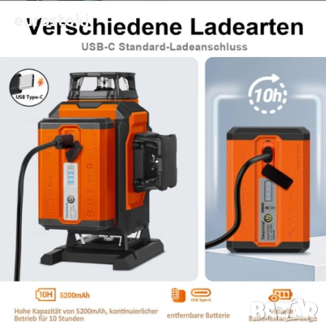 Лазерен нивелир TakamineTech с кръстосани линии, зелени лазерни диоди, 4 x 360 градуса, самонивелира, снимка 9 - Измервателни инструменти - 51852252