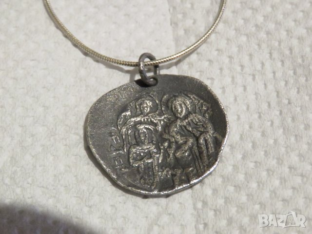 Старинен сребърен църковен, религиозен медальон и сребърно синджирче сребро, снимка 4 - Антикварни и старинни предмети - 33230488