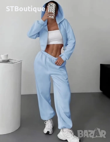 🩷🤍🩵🩶Дамски ежедневен комплект – Суичър с паднали рамене + Джогър панталон🩷🤍🩵🩶, снимка 12 - Спортни екипи - 52424377