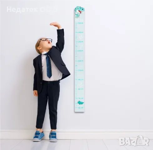 Ръстомер за стена, Динозавър, Дървен ,115x13x0.8 см, Син, снимка 2 - Други - 47756655