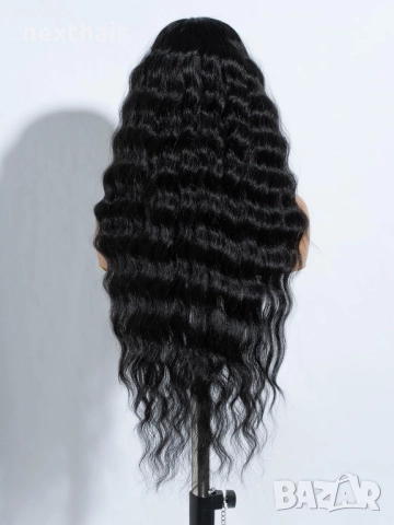 Лейс фронт перука – Черна на вълни, 75 см,  Синтетична, снимка 4 - Аксесоари за коса - 52459481
