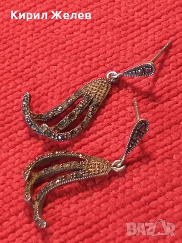 ИЗЯЩНИ АЖУРНИ СКЪПОЦЕННИ СРЕБЪРНИ ОБЕЦИ СРЕБРО 925 с МАРКАЗИТИ - ЧАСТ от КОМПЛЕКТ 47574, снимка 15 - Обеци - 48901338