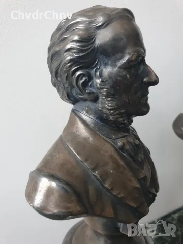 2бр WMF статуетки бюстове 22см-1кг/стар ВМФ посребрен бюст на Вагнер-Бетовен, снимка 4 - Антикварни и старинни предмети - 50411754