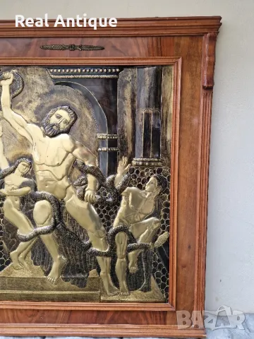 Превъзходна антикварна огромна медна картина пано рамкирана, снимка 4 - Антикварни и старинни предмети - 48473083