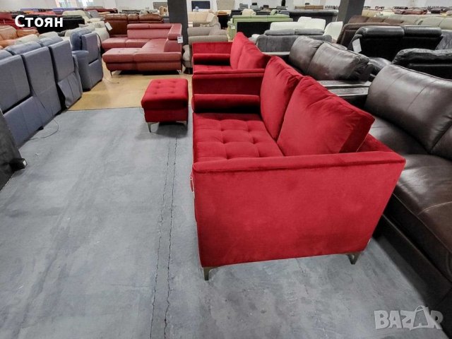 Нови Червени дивани от плат тройка,двойка и табуретка "Idol", снимка 7 - Дивани и мека мебел - 39711887