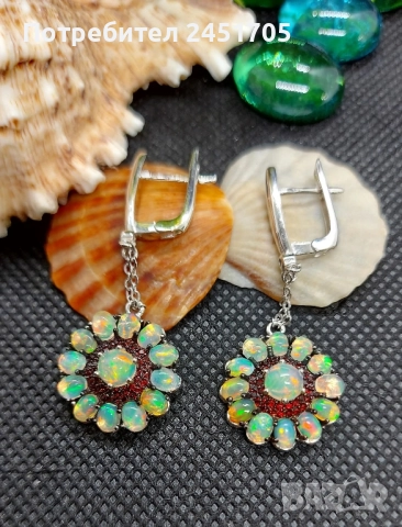 Сребърни обеци 925 с Огнени Опали, снимка 3 - Обеци - 52661046