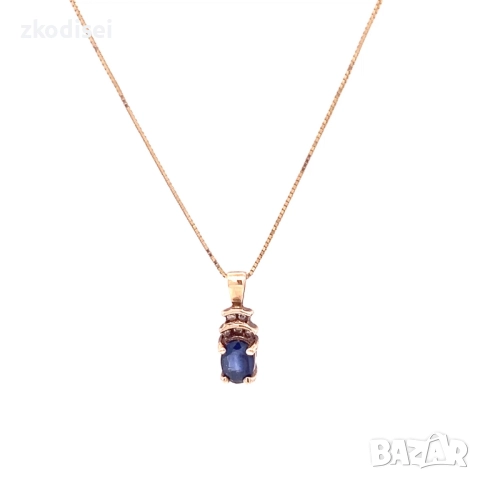 Златно колие със сапфир и майсанит 1,41гр. 40,0см. 10кр. проба:417 модел:35588-1, снимка 2 - Колиета, медальони, синджири - 52635516