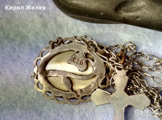 Старинно СРЕБЪРНО КОЛИЕ СРЕБЪРЕН КРЪСТ и СЕДЕФЕН СРЕБЪРЕН ПЕНДАНТ СРЕБРО 925 ВЕРИЖКА 950 ПРОБА 49838, снимка 5 - Антикварни и старинни предмети - 49274629