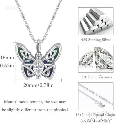 MEDWISE 45 см сребърно колие пеперуда с урна за пепел, снимка 3 - Колиета, медальони, синджири - 43183722