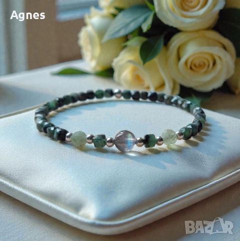 Колие с гривна от СМАРАГД, ЗЕЛЕН КИАНИТ И ЛАБРАДОРИТ , снимка 2 - Бижутерийни комплекти - 53493872