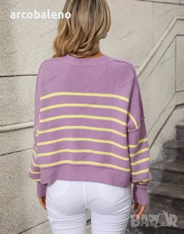 Дамски плетен пуловер с кръгло деколте, свободен пуловер на райета, 5цвята , снимка 13 - Блузи с дълъг ръкав и пуловери - 47860460