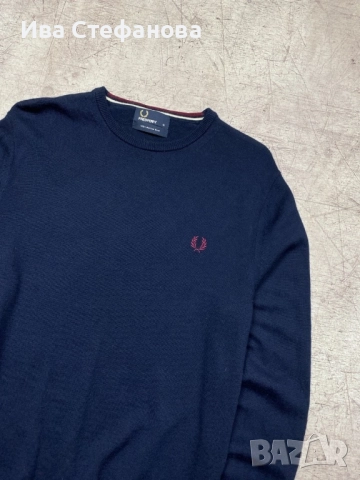 Мъжки нов елегантен пуловер с кръгло деколте Fred Perry от мериносова вълна, размер M , снимка 7 - Пуловери - 52540361