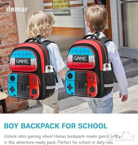 Детска раница Beaulyn за момчета, 17″ геймърска раница за деца, ученическа чанта, снимка 6 - Раници - 50302267