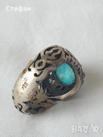 Сребърен пръстен с тюркоаз, снимка 4 - Пръстени - 53538204
