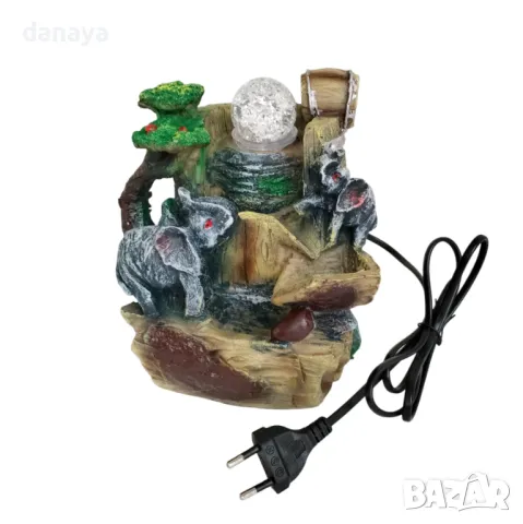 5501 Декоративен воден фонтан Слончета водопад на ток с Led светлини, 20x16cm, снимка 5 - Декорация за дома - 48150766