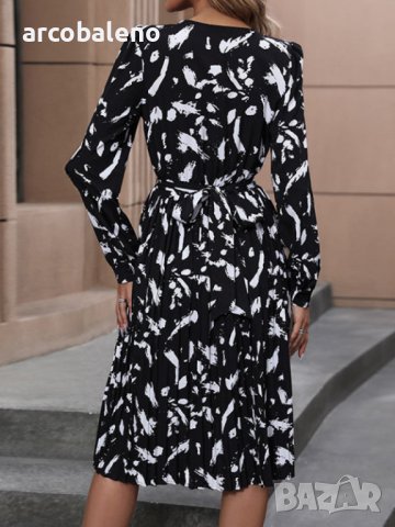 Дамска черна рокля с дълъг ръкав с нов темпераментен принт, снимка 2 - Рокли - 43662545