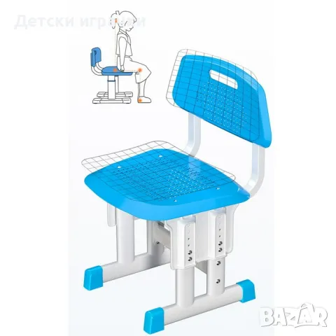 Детско бюро със столче, за деца 3-18 години, чин със стол, син, снимка 7 - Други - 48446013