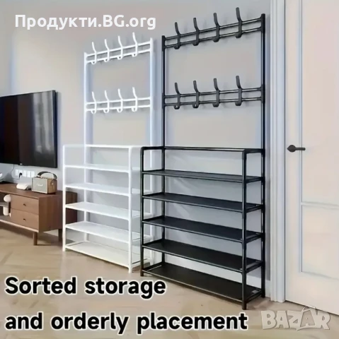 Метален органайзер за врата с 8 куки и рафтове – стилно решение за обувки и аксесоари, снимка 6 - Други стоки за дома - 51291753