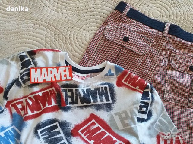 Лот къс панталон / бермуди с колан и тениска MARVEL 134 / 140, снимка 2 - Детски къси панталони - 37681220