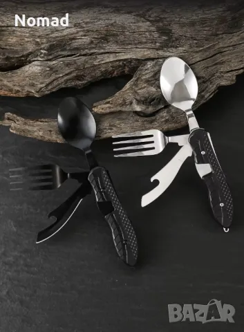 ПРОМО - Сгъваем комплект прибори за къмпинг | 4 в 1