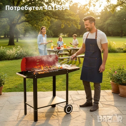 Градинско барбекю на колела, емайлирана стомана, 4 степени + Подарък 3 прибора, снимка 3 - Барбекюта - 53408718