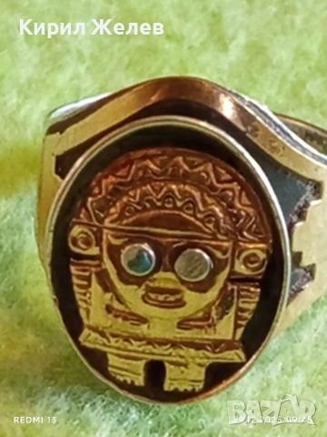 Пръстен печат в Мексикански стил изобразяващ божество с 18к златно покритие 35050, снимка 10 - Пръстени - 52925301