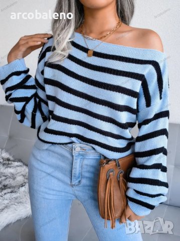 Дамски свободен пуловер с права яка и отворени рамена, 3цвята - 023, снимка 4 - Блузи с дълъг ръкав и пуловери - 39378500