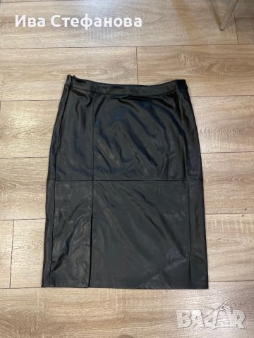 Нова ежедневна елегантна кожена черна  пола под коляното миди midi дължина размер XXL 2ХЛ, снимка 3 - Поли - 43296084